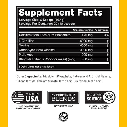Outwork Nutrition Non-Stim Pre Workout Powder - Citrulline Malate, Beta-Alanine, Rhodiola Extract for Performance, Focus & Energy Boost - Preworkout for Men, Women (Caffeine Free, Tropical Candy)