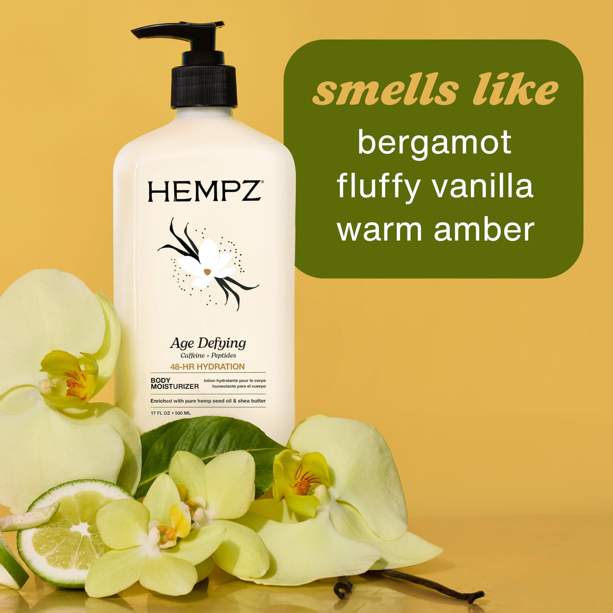 Hempz Age-Defy Body and Hand Lotion for Dry Skin, for Cracked & Crepey Skin, Quick Absorption Moisturizer, Large 17 oz Hempz