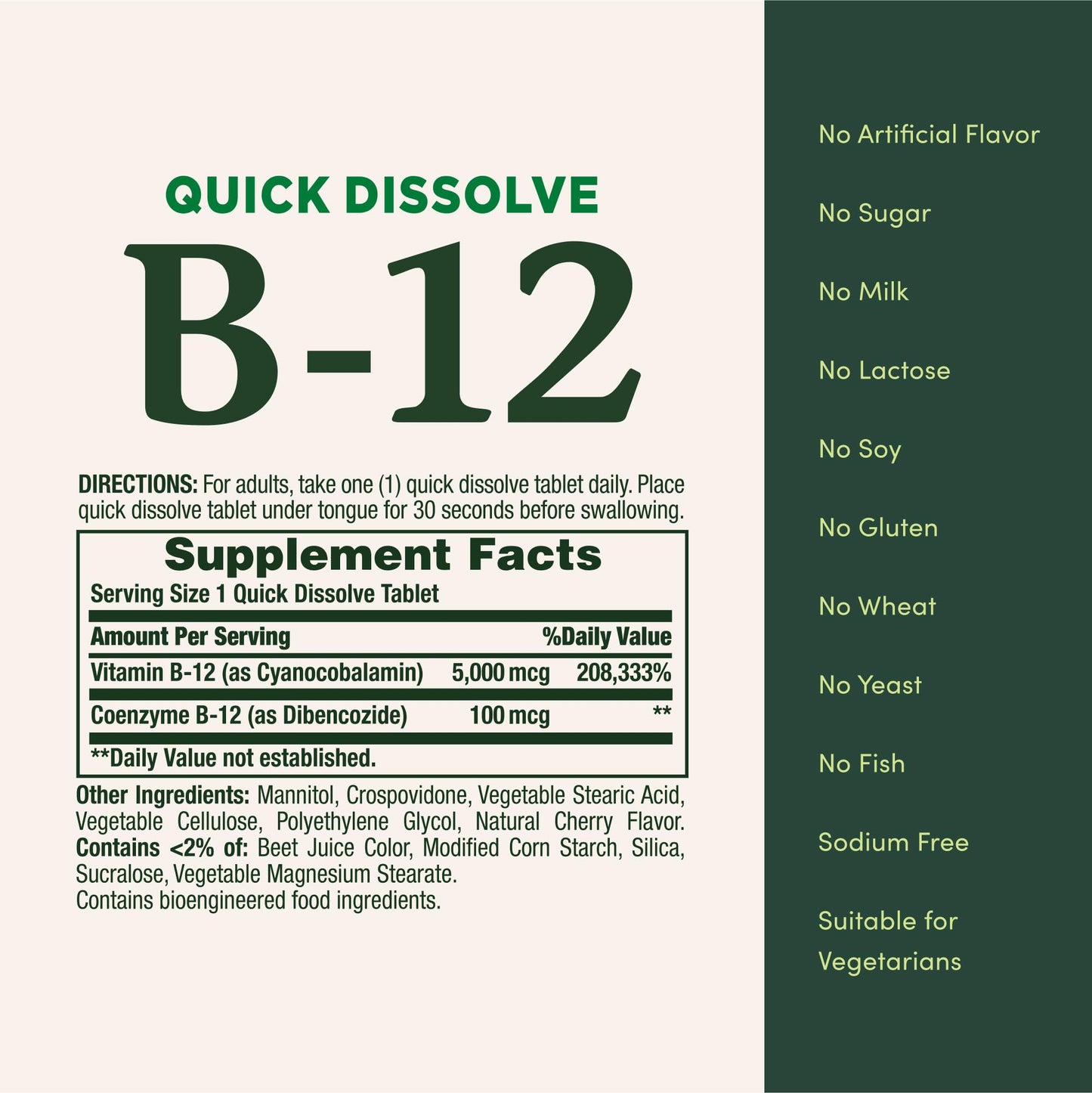 Vitamin B12 by Nature's Bounty, Quick Dissolve Vitamin Supplement, Supports Energy Metabolism and Nervous System Health, 5000mcg Nature's Bounty