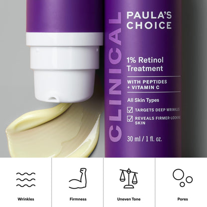 Paula's Choice CLINICAL 1% Retinol Treatment with Peptides, Vitamin C & Licorice Extract, Firming Cream for Face, Anti-Aging & Wrinkles, Fragrance Free, 1 Fl Oz Paula's Choice