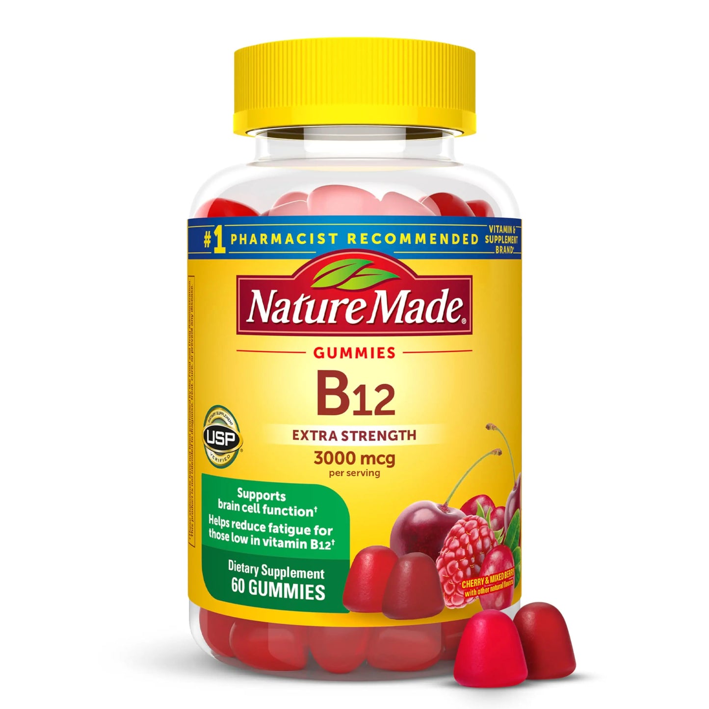 Nature Made Extra Strength Vitamin B12 Gummies 3000 mcg per serving, B12 Vitamins for Energy Metabolism Support, 60 Gummy Vitamins, 30 Day Supply Nature Made