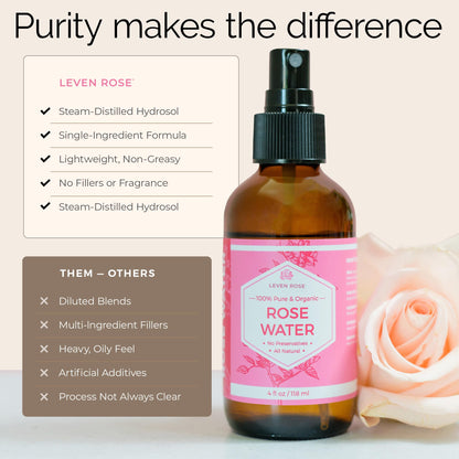 Leven Rose Pure Rose Water Spray for Face, Hair & Body - Hydrating Rosewater Toner & Facial Mist, Natural Moroccan Rosa Damascena, 4 oz Leven Rose