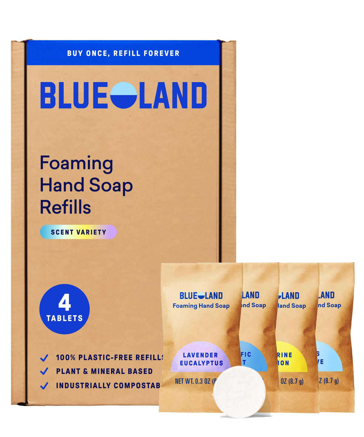 BLUELAND Foaming Hand Soap Refill Tablets, 4-Pack, Variety Scents BLUELAND