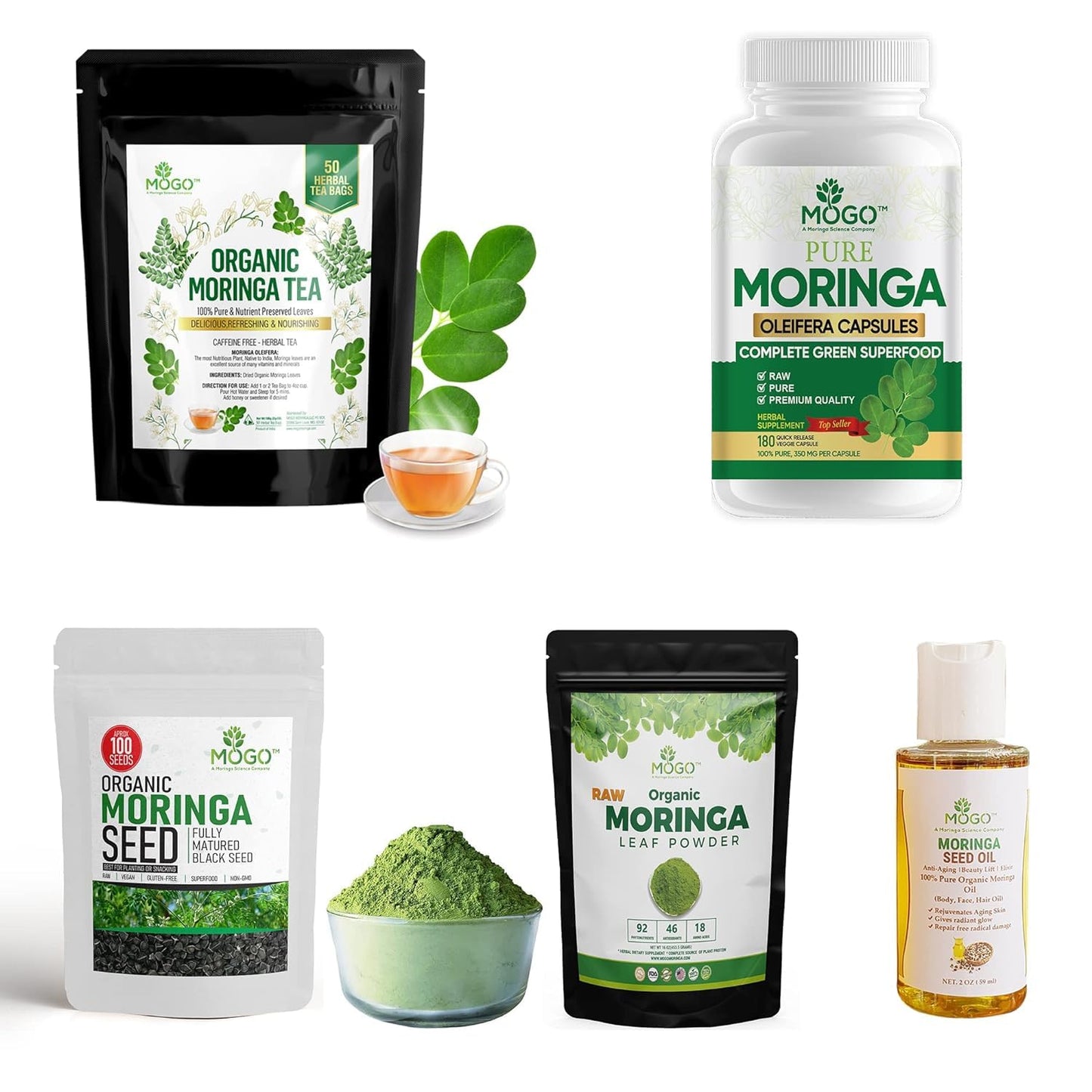 MOGO Moringa Capsules -180 Ct| Boost Energy, Immune, Gut, Joint Support | Made with Pure Organic Moringa Powder Organic Capsules | Made in USA MOGO