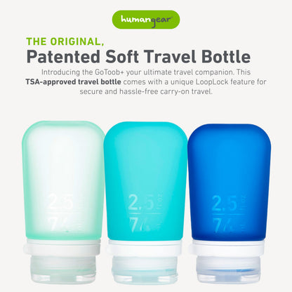 humangear GoToob+ 3-Pack, Large (3.4 fl oz), Clear/Purple/Teal | Refillable & Leak-Proof Silicone Travel Size Bottles with Locking Cap for Toiletries, Camping & TSA Carry-On Gsupps Australia