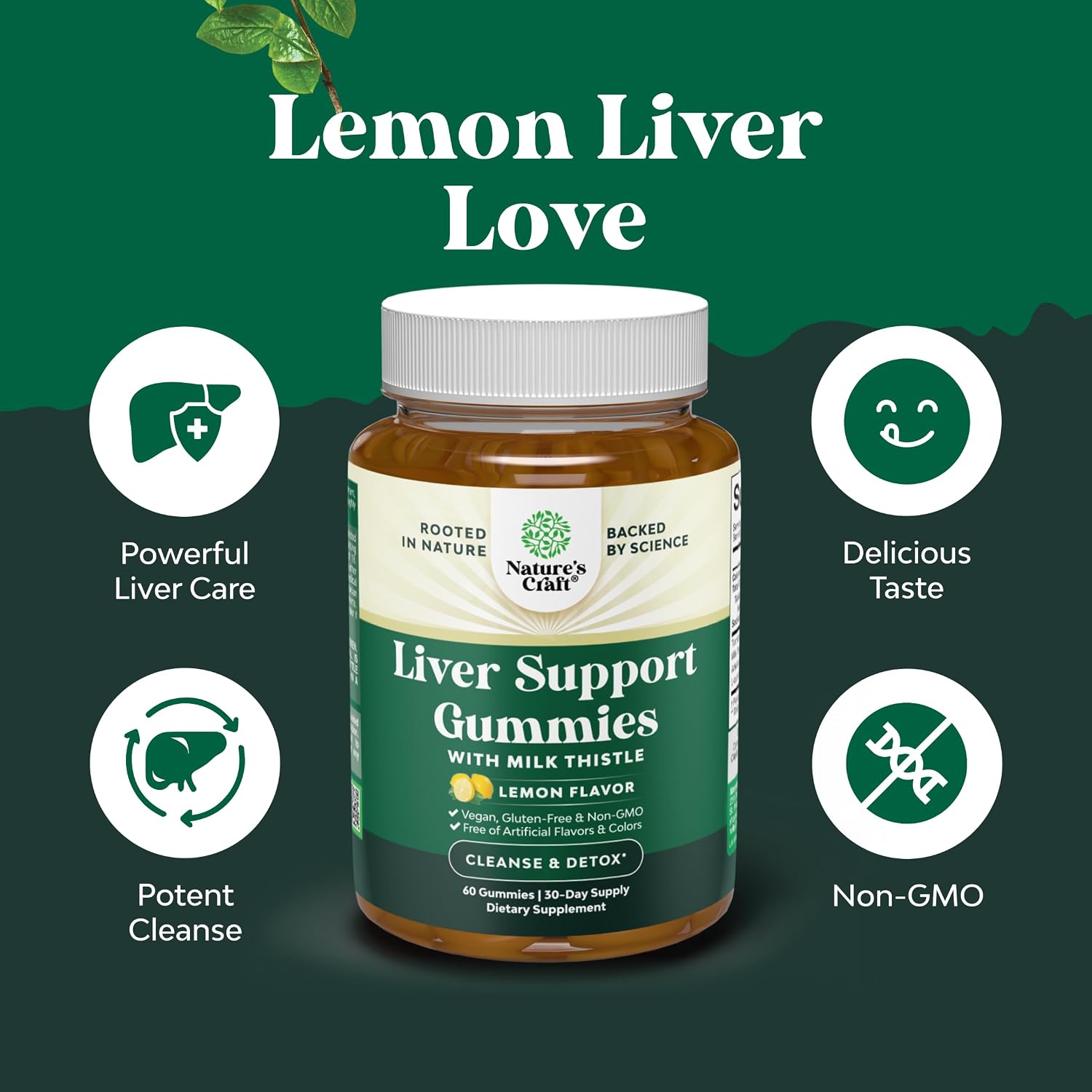 Natures Craft Cleansing Herbal Liver Detox Gummies Liver Support Milk Thistle Gummies with Artichoke Extract Turmeric Curcumin and L-Carnitine - Vegan and Non-GMO - Sweet Lemon - 60 Count (Pack of 1) Gsupps Australia