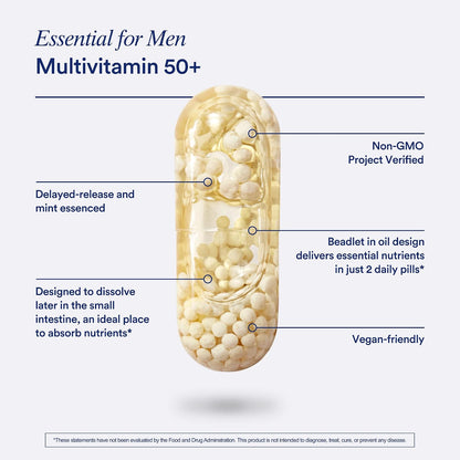 Ritual Men’s 50+ Daily Multivitamin - Key Essential Vitamins and Minerals To Support Heart, Energy, Brain, Muscle, Bone Health* - Including Zinc, D3, B12, A - Vegan - Mint - 60 Capsules - 30 Servings