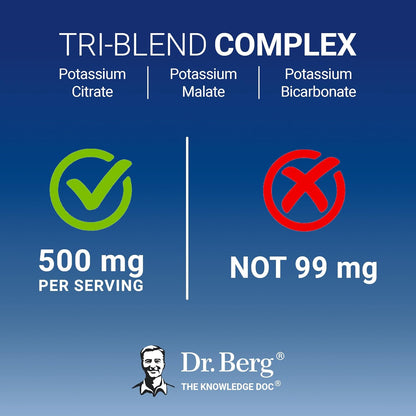 Dr. Berg Potassium Tri-Blend Complex – 500 mg Potassium Supplement for Muscle & Nerve Support* – Maximum Strength Potassium Formula w/Magnesium, B6 & Taurine – 90 Capsules