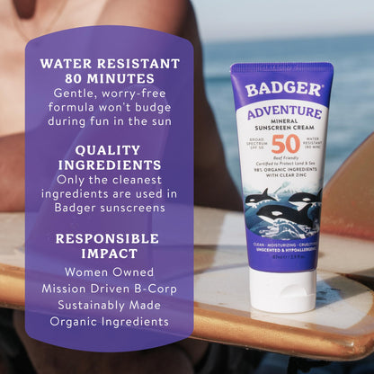 Badger Reef Safe Mineral Sunscreen SPF 50, Zinc Oxide, 2.9 fl oz Badger