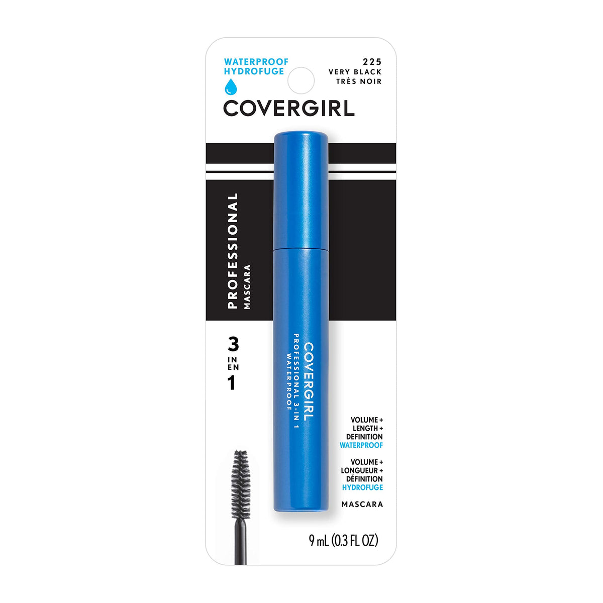 COVERGIRL Professional 3-in-1 Waterproof Mascara, Very Black 225, (Packaging May Vary), 0.3 Fl Oz (Pack of 1) COVERGIRL