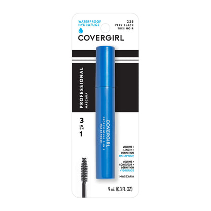 COVERGIRL Professional 3-in-1 Waterproof Mascara, Very Black 225, (Packaging May Vary), 0.3 Fl Oz (Pack of 1) COVERGIRL