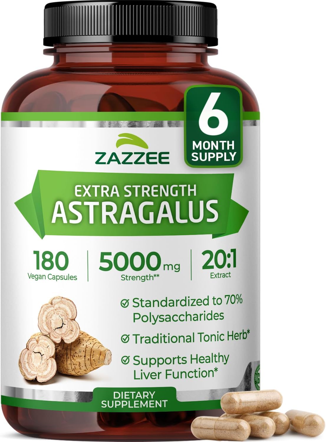 Zazzee Extra Strength Astragalus Root 20:1 Extract, 70% Polysaccharides | 180 Vegan Capsules, 6 Month Supply, Astragalus Membranaceus, Immune System Support, Non-GMO, Herbal Supplement, Made in USA Gsupps Australia