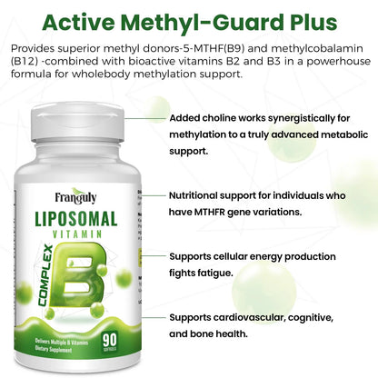 Liposomal B Complex for High Absorption Methylated B12,L-Methyfolate(5-MTHF ),Full Active B Vitamins with Choline Inositol-Energy, Metabolism,Brain & Heart Support Franguly