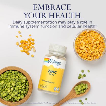 Solaray Zinc 50mg Immune Support Capsules, 100 Count, Vegan, Pumpkin Seed SOLARAY