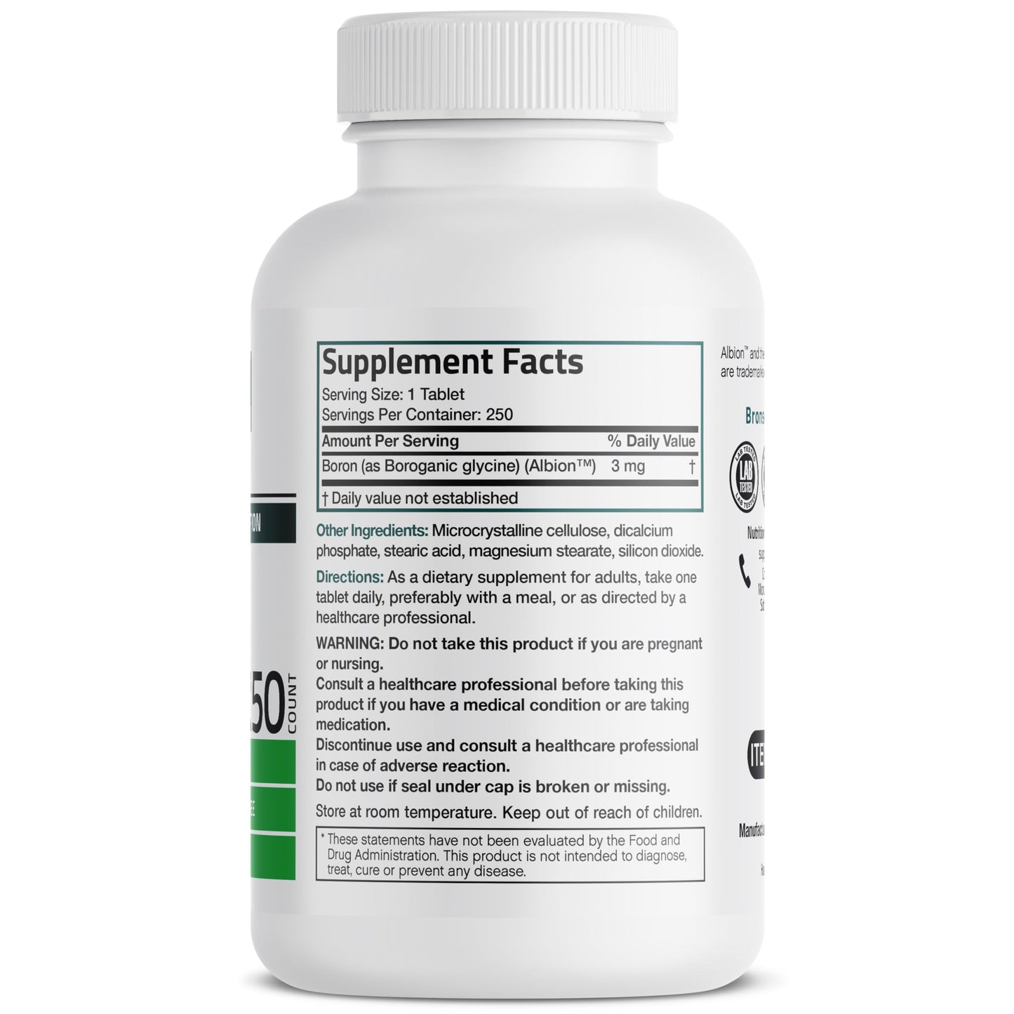 Bronson Boron 3 MG Chelated Superior Absorption Supports Bone Health Trace Mineral, Non-GMO, 250 Vegetarian Tablets Bronson
