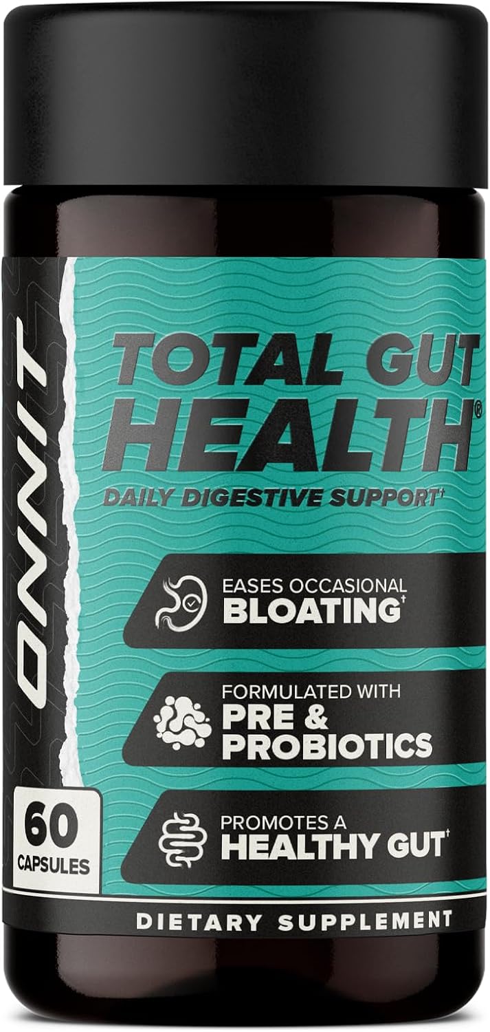 ONNIT Total Gut Health Daily Digestive Support, IGEN™ Non-GMO Tested Digestion Supplement for Women and Men with 7 Strains of Probiotics, Prebiotics, Enzymes and Betaine HCL, 60 Count