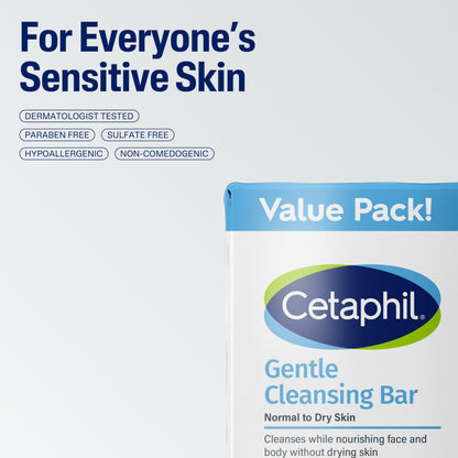 Cetaphil Gentle Cleansing Bar Soap, Sensitive & Dry Skin, 4.5oz, 6ct Cetaphil