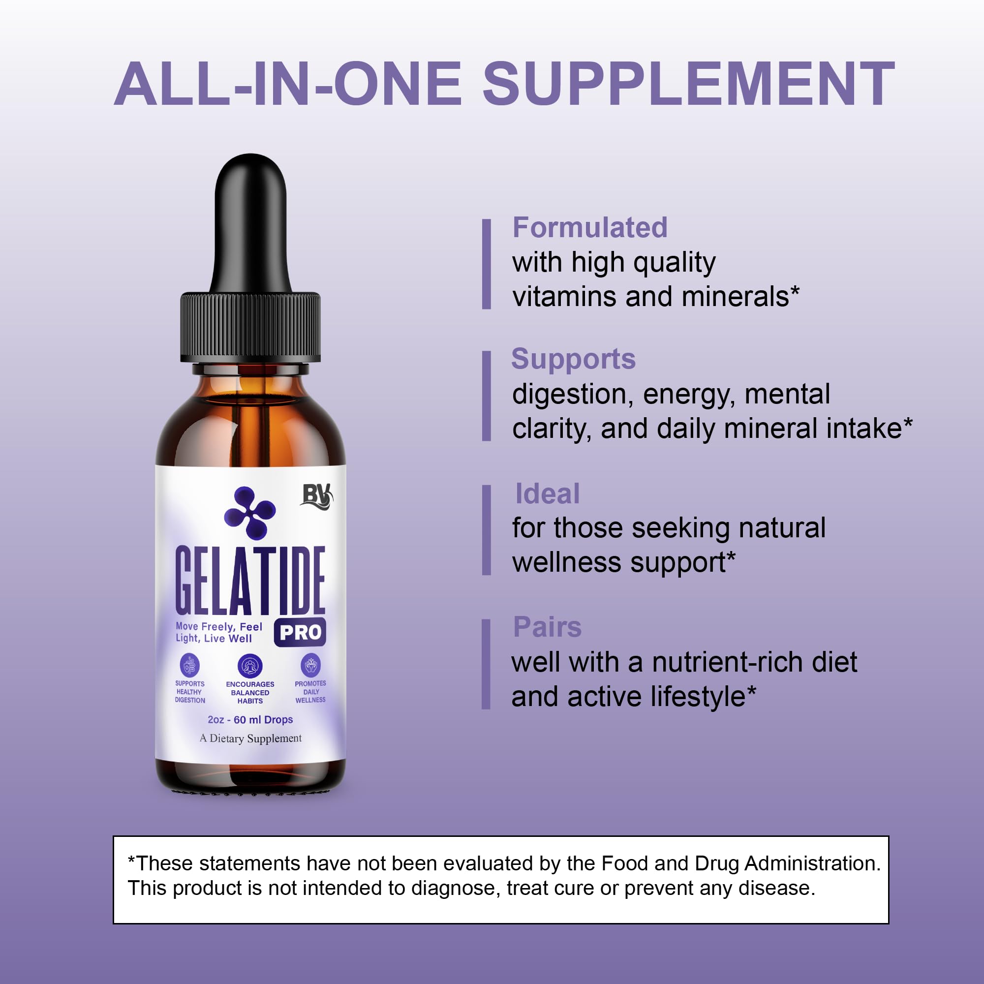 BLUE VIBE Gelatide Liquid Drops, Gela Tide Advanced Maximum Strength Overall Health & Wellness Support Supplement, Gelatide Premium Daily Health and Overall Energy Formula (2oz / 60ml) BLUE VIBE buy australia supplements