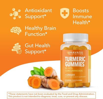 Turmeric Gummies, Peach, 60ct, Digestive & Immune Support for Wellness | Turmeric Gummies with Ginger Root Extract, Digestive Health & Immune Support for Overall Wellness, 1 Month Supply Gsupps Australia