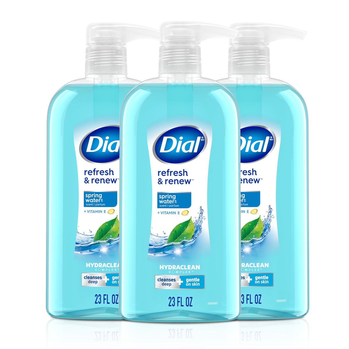 Dial Body Wash, Refresh & Renew Spring Water, 23 Fl Oz (Pack of 3), Hydraclean Complex & Vitamin E, Gentle, Leaves Skin Feeling Nourished, Dermatologist-Tested, No Parabens & Sulfates Dial