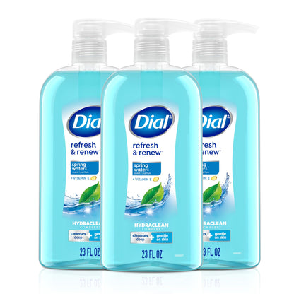 Dial Body Wash, Refresh & Renew Spring Water, 23 Fl Oz (Pack of 3), Hydraclean Complex & Vitamin E, Gentle, Leaves Skin Feeling Nourished, Dermatologist-Tested, No Parabens & Sulfates Dial