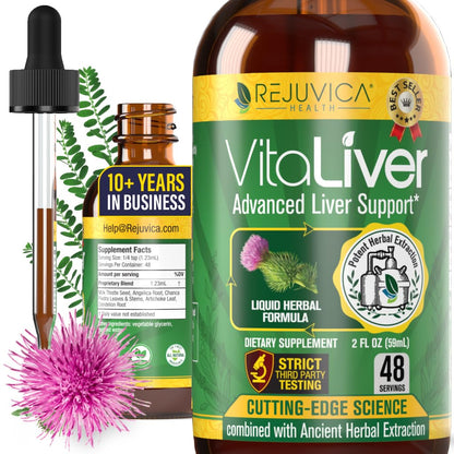 Rejuvica Health VitaLiver | Liver Cleanse & Detox Drops | Milk Thistle, Artichoke, Chanca Piedra & Dandelion Extract | Fatty Liver Support Repair Rejuvica Health