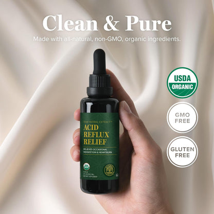 Global Healing Acid Reflux Relief Organic Liquid Supplement W/Slippery Elm - Helps Upset Stomach, Heartburn, Indigestion - Supports Body's Defense Against Digestive Issues - 2 Fl oz