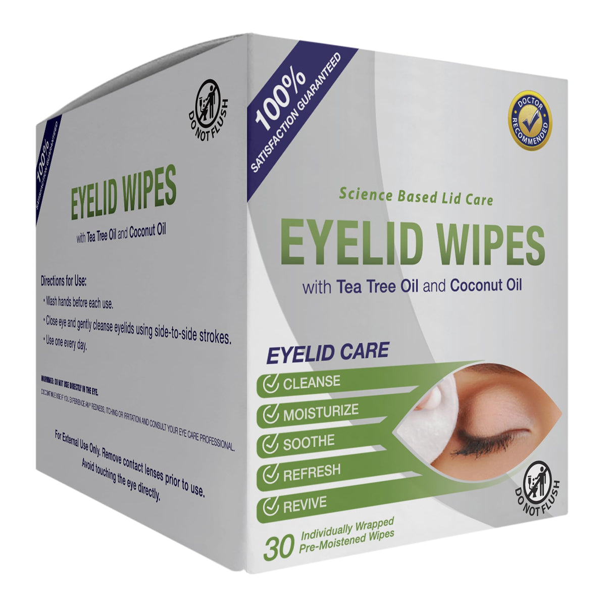 Lunovus Premium Eyelid Wipes With Tea Tree and Coconut Oil - Cleansing Wipes for People Itchy Eyes - Individually Wrapped - Box Of 30 Natural Eye Wipes Visual Advantage