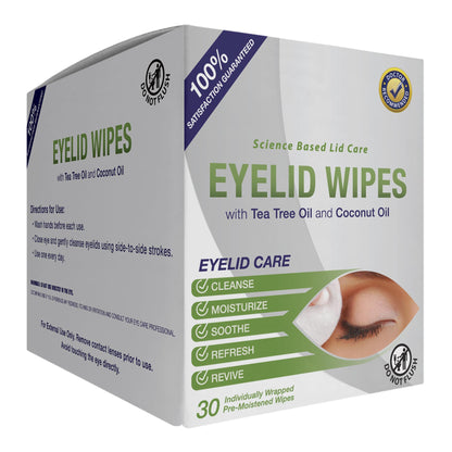Lunovus Premium Eyelid Wipes With Tea Tree and Coconut Oil - Cleansing Wipes for People Itchy Eyes - Individually Wrapped - Box Of 30 Natural Eye Wipes Visual Advantage