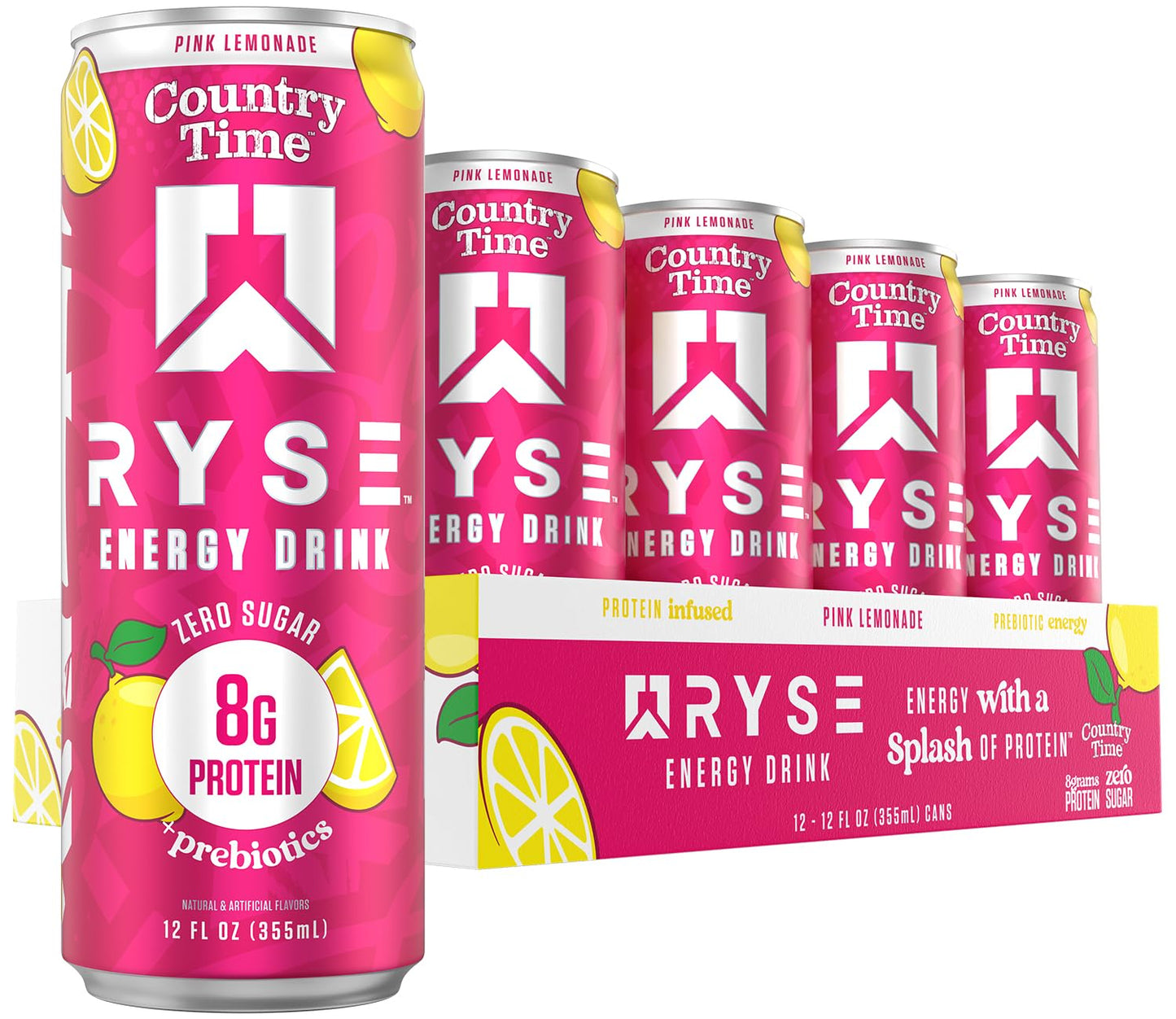 RYSE Functional Energy Drink - 5 Flavors Variety Pack - 150mg Natural Caffeine, 8g Whey Protein & 1g Prebiotics - Sugar Free, Gut-Friendly, Bloat-Free - 12 fl oz Cans (12-Pack)