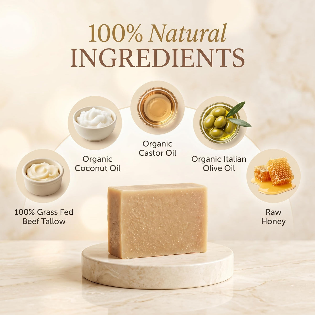 Terra Lotus - Organic Tallow Soap with Organic Castor Oil & Raw Honey - Hydrating & Nourishing - 3 Pack (Unscented) Terra Lotus