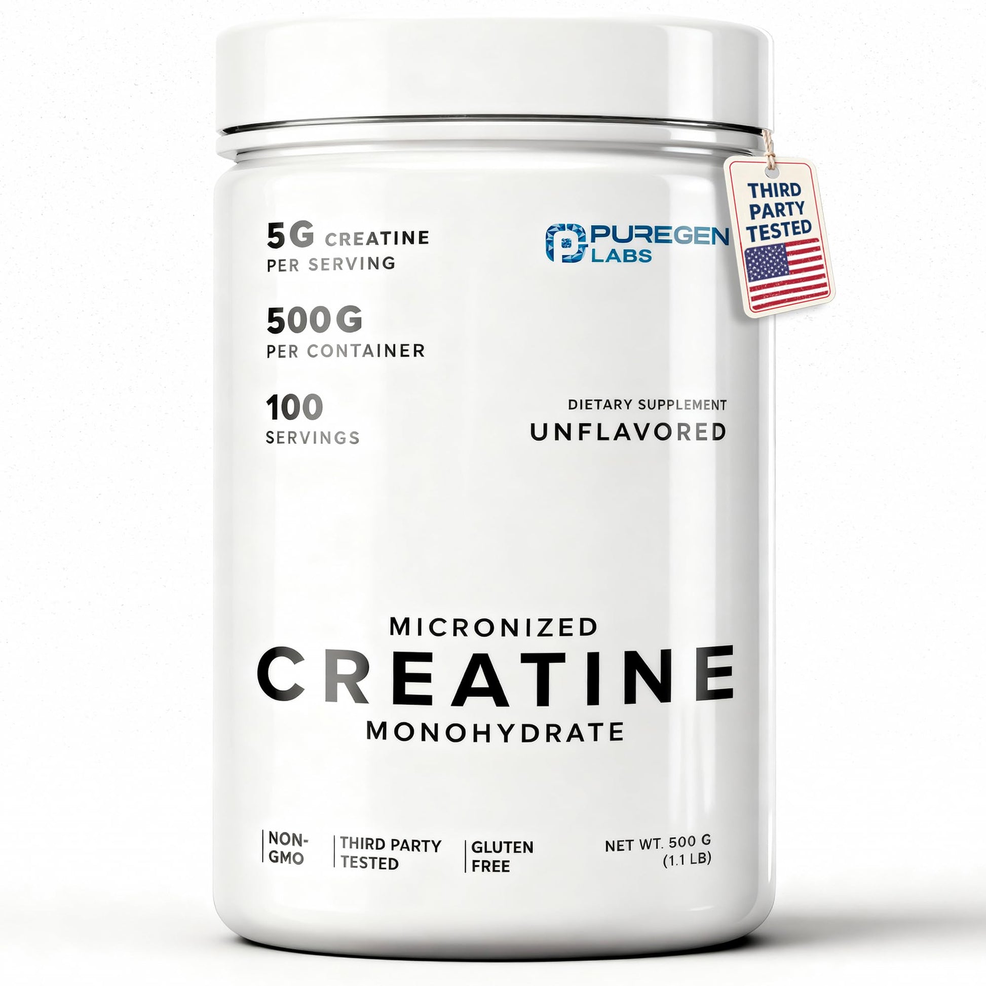 Puregen Labs Micronized Creatine Monohydrate Powder 500g – Pure, Unflavored, No Additives | 5000mg Per Serv (5g) - 100 Servings | Third Party Tested for Quality P Puregen Labs buy australia supplements