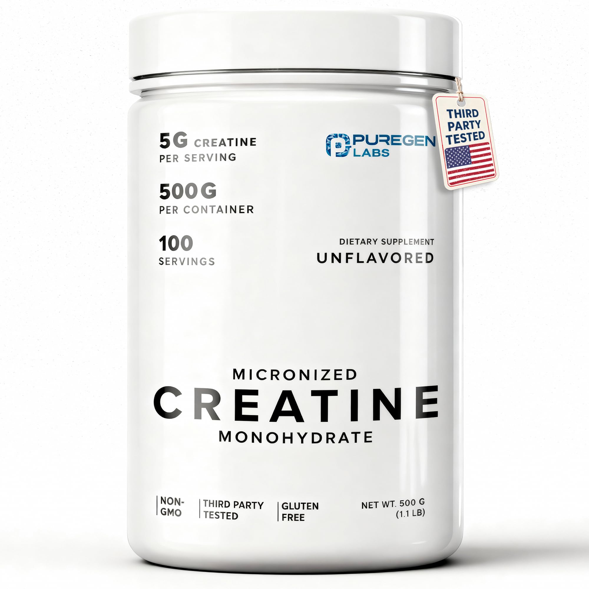 Puregen Labs Micronized Creatine Monohydrate Powder 500g – Pure, Unflavored, No Additives | 5000mg Per Serv (5g) - 100 Servings | Third Party Tested for Quality P Puregen Labs buy australia supplements