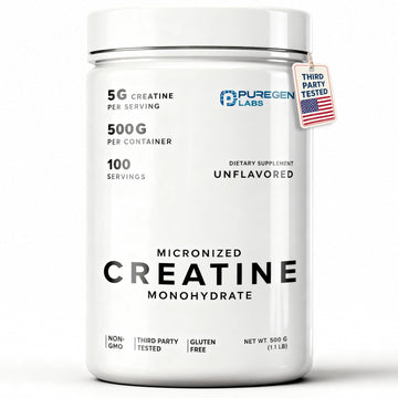 Puregen Labs Micronized Creatine Monohydrate Powder 500g – Pure, Unflavored, No Additives | 5000mg Per Serv (5g) - 100 Servings | Third Party Tested for Quality P Puregen Labs buy australia supplements