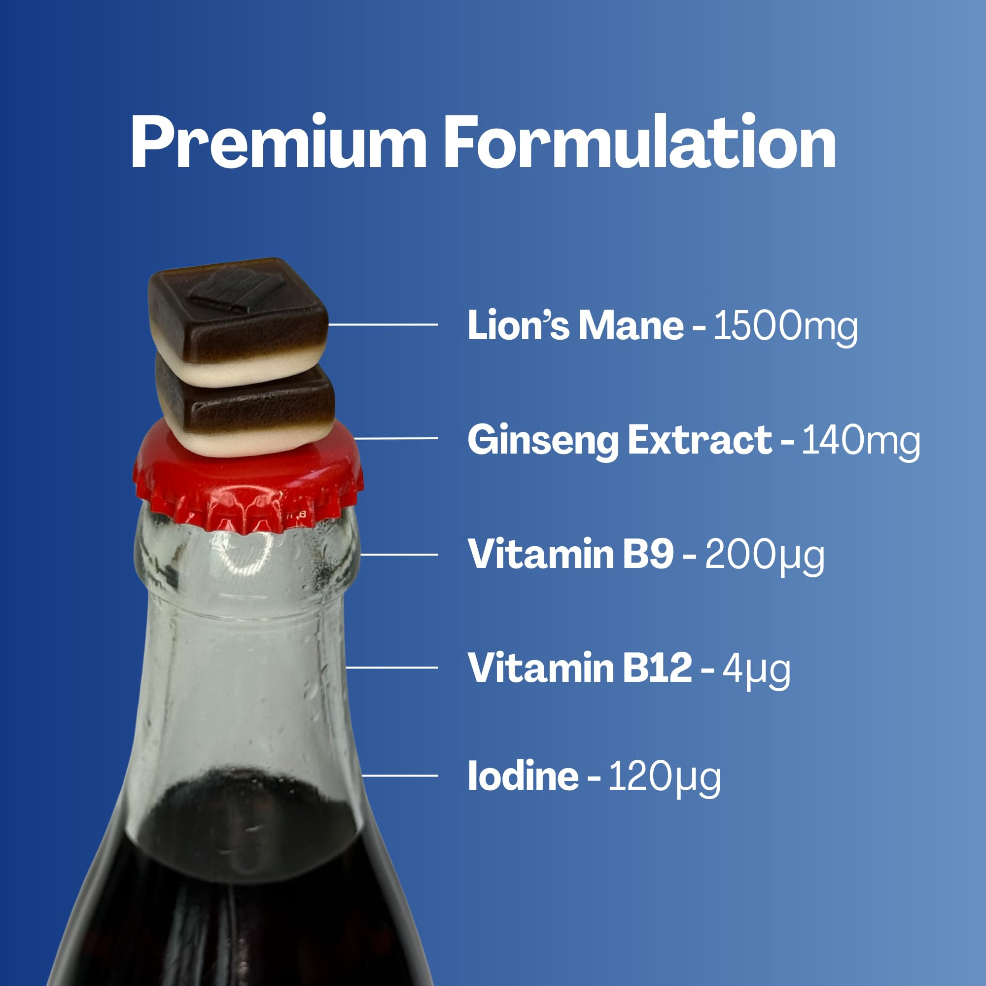 URVI 1500mg Lion's Mane Gummies with Ginseng, Folate 5-MTHF, B12 & Iodine – Focus Nootropic Brain Supplement Boosts Memory, Focus & Energy – Sugar-Free – Cola Flavor – 60 Count URVI buy australia supplements