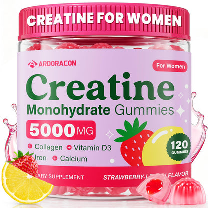 Creatine for Women, Creatine Monohydrate Gummies with Collagen, Vitamin D3 & Calcium for Muscles, Booty & Energy, Flavored Sugar Free Creatine Gummies Post ARDORACON