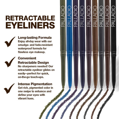 Palladio Retractable Waterproof Eyeliner, Richly Pigmented Color and Creamy, Slip Twist Up Pencil Eye Liner, Smudge Proof Long Lasting Application, All Day Wear, No Sharpener Required, Exotic Plum Palladio
