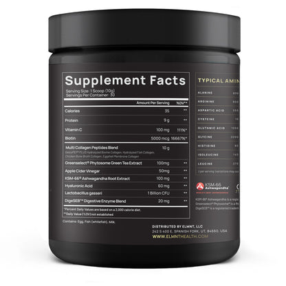 Super Collagen Powder for Women Weight Loss + Beauty w. Probiotics, Hyaluronic Acid, ACV, KSM-66, Biotin - Premium Multi Collagen Peptides Protein Supplement TERRA ELMNT