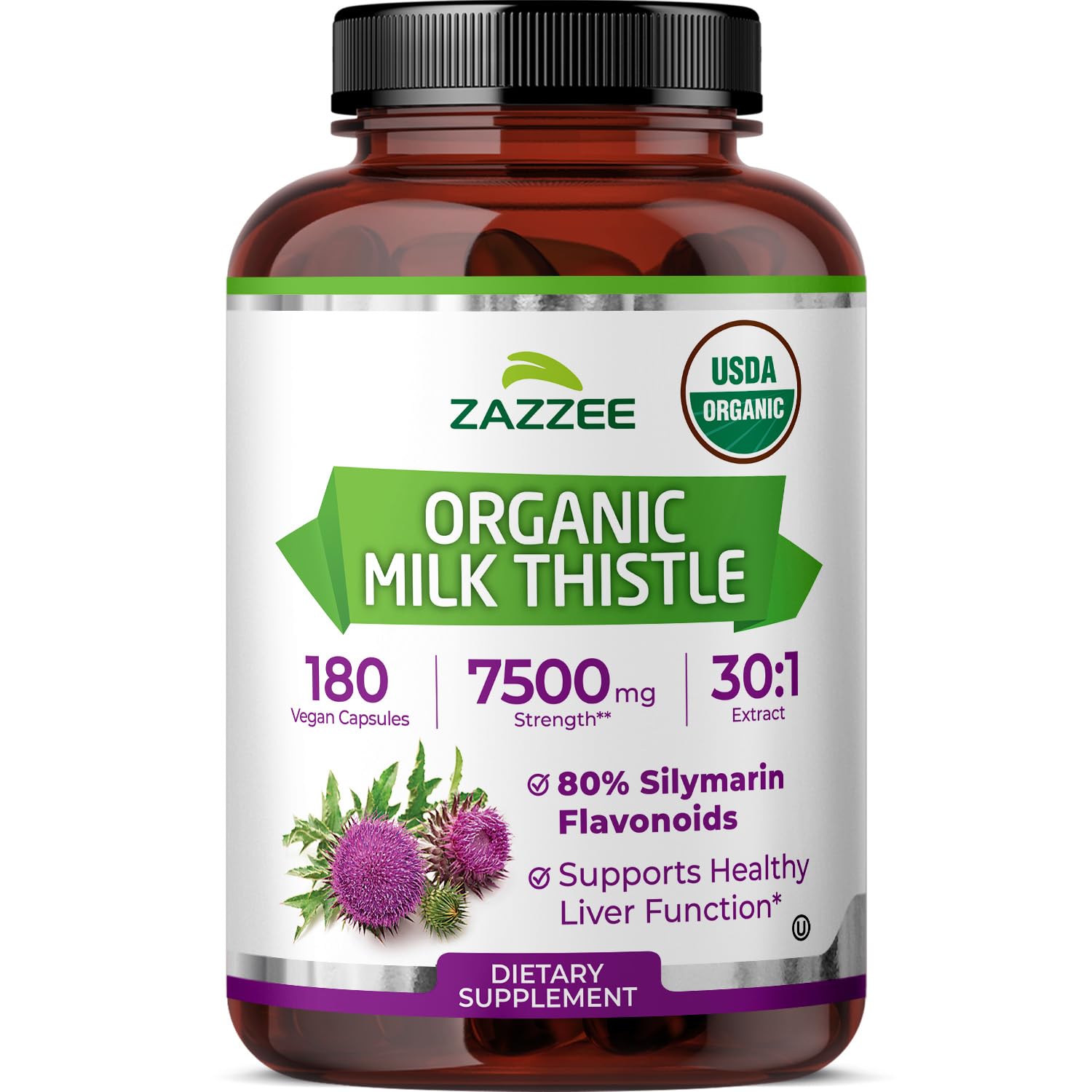 Zazzee USDA Organic Milk Thistle 30:1 Extract, 80% Silymarin, 120 Capsules | Vegan, 4 Month Supply, Certified Kosher, High Potency Liver & Antioxidant Support, Silybum Marianum, Non-GMO, Made in the USA Gsupps Australia