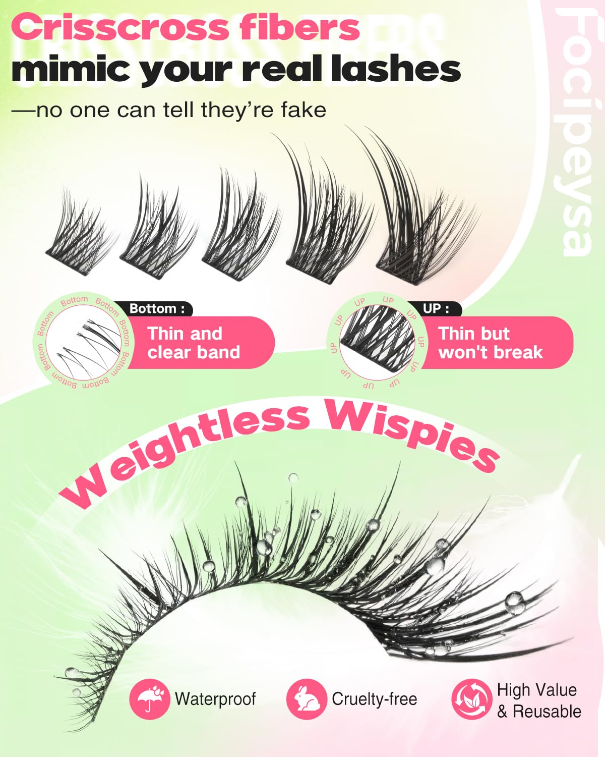 Focipeysa Wispy Lash Clusters Spiky Eyelash Clusters 10-18mm Eyelash Extensions Fox Eye Eyelash Right Left Individual Lashes Foxtail Lashes Thin Soft Lash Extension Waterproof Lash Cluster Focipeysa