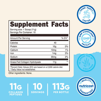 Nutricost Collagen Peptides Powder 4 oz (Unflavored) Type I, Type III Collagen - Grass-Fed, Gluten Free and Non-GMO Nutricost
