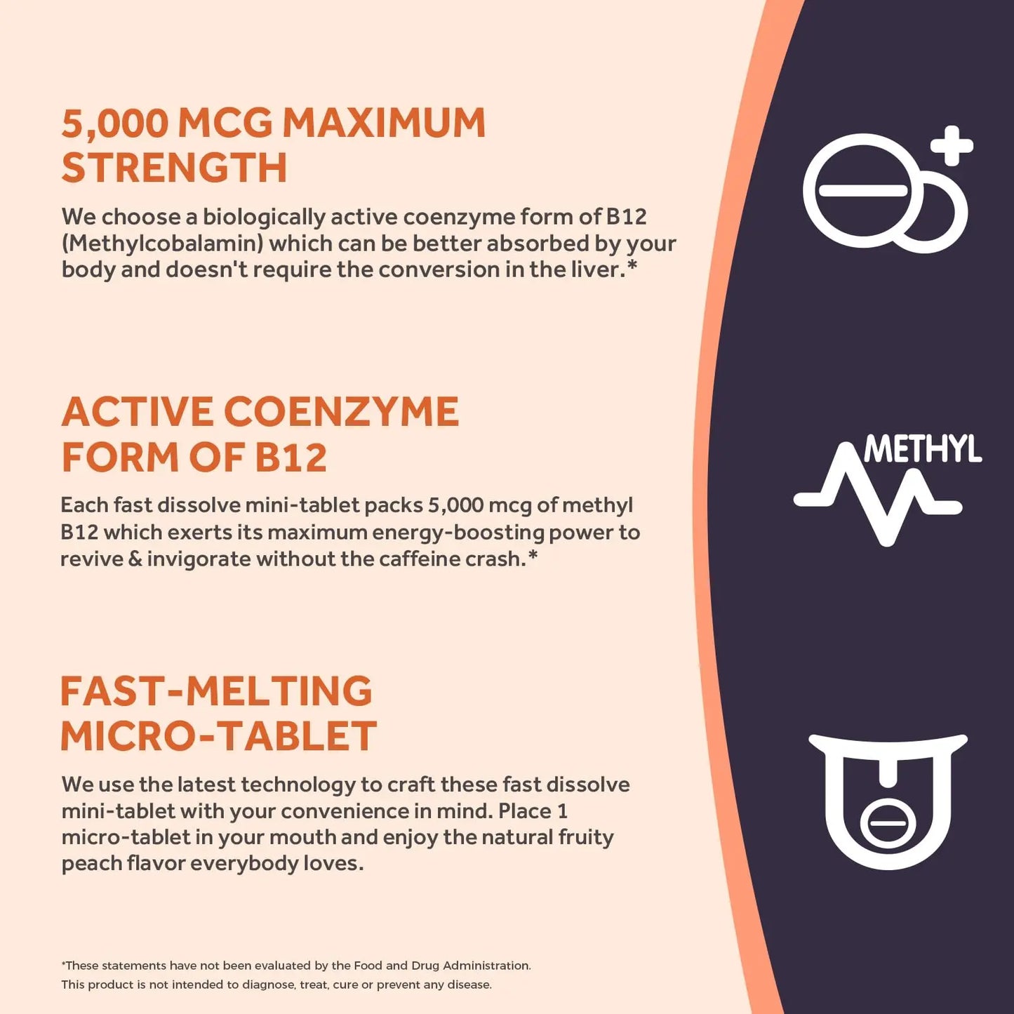 Doctor's Recipes Vitamin B12, Methylcobalamin 5000 mcg 90 Fast Dissolve Tablets, Natural Peach Flavor, Vegan Methyl, Energy Metabolism & Nervous System Doctor's Recipes