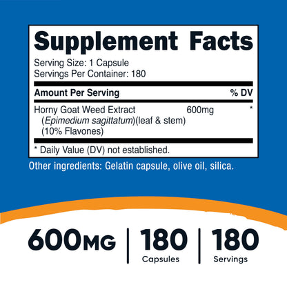 Nutricost Horny Goat Weed Extract (Epimedium) - 180 Capsules, 180 Servings, 600mg Per Capsule Nutricost