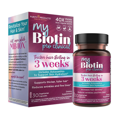 Purity Products MyBiotin ProClinical – Thicker Hair Starting in 3 Weeks & Fights Wrinkles - MB40X Patented Biotin Vitamin B7 Matrix w/Astaxanthin Purity Products