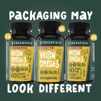 Freshfield Vegan Omega 3, Algae (Algal) Oil, Fish Oil Free Company, Third Party Tested, Carrageenan Free, DHA Supplement w/DPA Freshfield