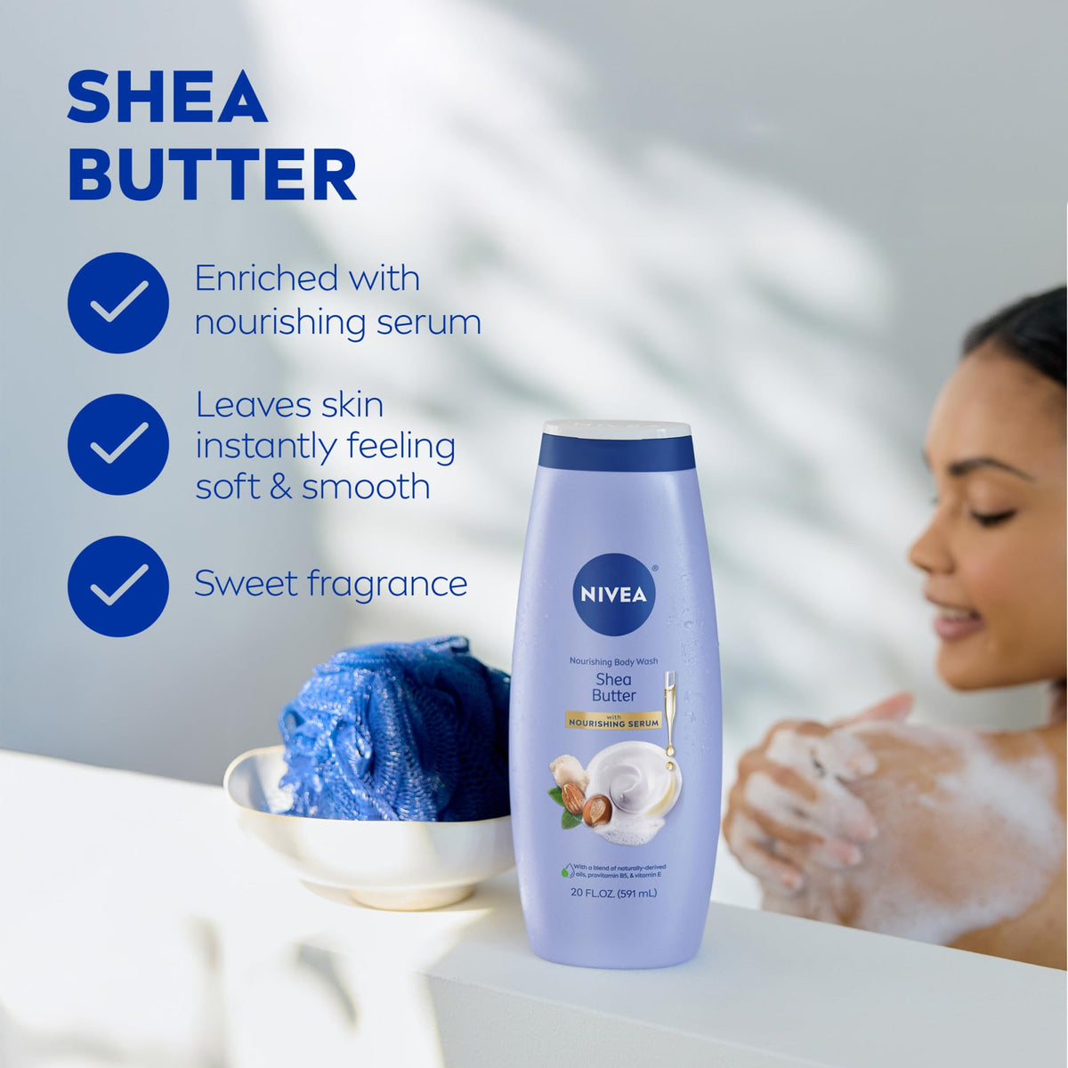 NIVEA Nourishing Shea Butter Body Wash, Nourishing Serum, 20 FL OZ NIVEA