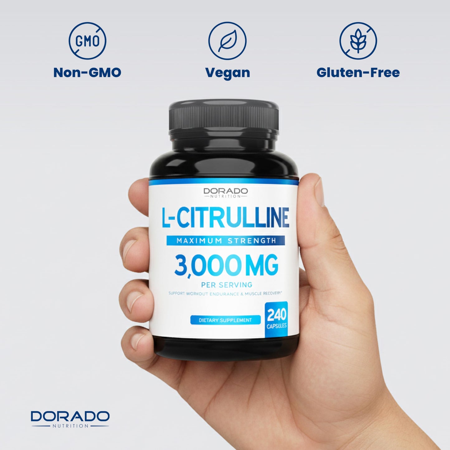 L Citrulline 3000mg Supplement (240 Capsules) Support L Arginine & Nitric Oxide Pills - L-Citrulline For Men & Women - Muscle Recovery & Pump Supplement DORADO NUTRITION
