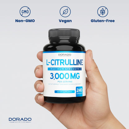 L Citrulline 3000mg Supplement (240 Capsules) Support L Arginine & Nitric Oxide Pills - L-Citrulline For Men & Women - Muscle Recovery & Pump Supplement DORADO NUTRITION