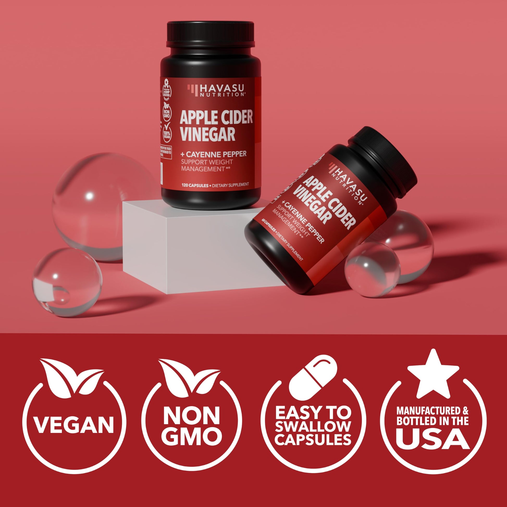 Apple Cider Vinegar Capsules with Cayenne Pepper, 60 Count, 2-Month Supply | 500mg ACV Per Serving for Appetite, Cravings, and Bloating Relief, Vegan, Non-GMO, Easy-to-Take Capsules, 60-Day Supply Gsupps Australia