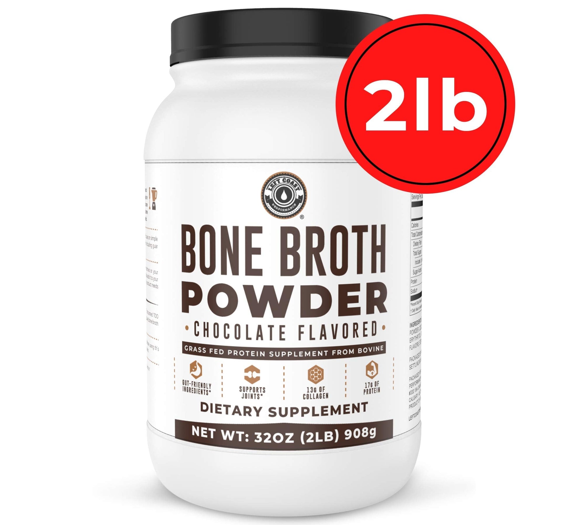 Chocolate Bone Broth Protein Powder - 100% Grass Fed Beef Bone Broth with 16g Protein & 13g Collagen per Serving - Great for Shakes & Hot Chocolate - Keto Friendly Low Carb Left Coast Performance buy australia supplements